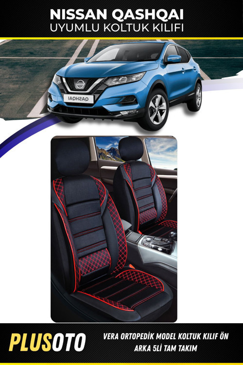 Nissan Qashqaiuyumlu Vera Serisi Siyah Kırmızı Oto Koltuk Kılıfı 5Li Takım Set M-581