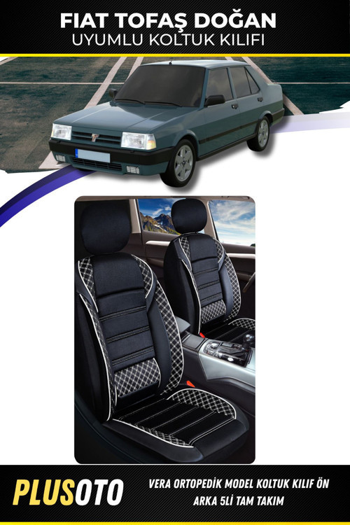 Fiat / Tofaş Doğan Uyumlu Vera Serisi Siyah Beyaz Oto Koltuk Kılıfı 5Li Takım Set M-136