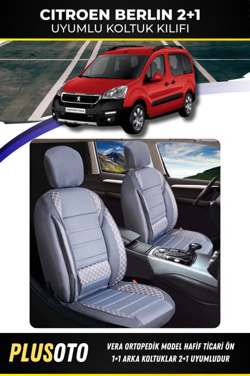 Citroen Berlingo (2+1) Ticari Uyumlu Vera Serisi Füme Oto Koltuk Kılıfı 5Li Takım Set T-8