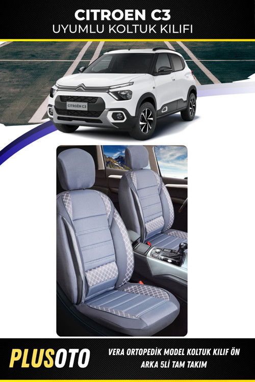Citroen C3Uyumlu Vera Serisi Füme Oto Koltuk Kılıfı 5Li Takım Set M-51