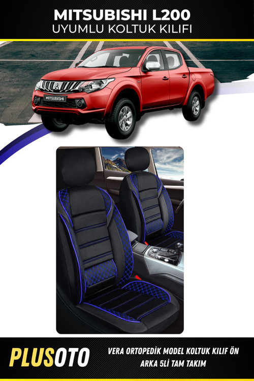 Mitsubishi L200 Uyumlu Vera Serisi Siyah Mavi Oto Koltuk Kılıfı 5Li Takım Set M-510