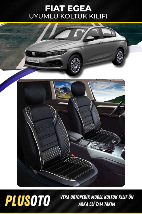 Fiat Egeauyumlu Vera Serisi Siyah Beyaz Oto Koltuk Kılıfı 5Li Takım Set M-202