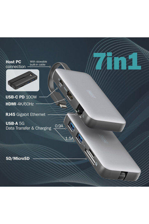 Usb-C Seyahat Tipi Docking Station, 7-Port