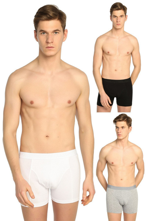 Erkek Likralı Elastan Boxer Siyah + Beyaz + Gri Renk 5'Li Paket Abani Classic Siyah - Beyaz - Gri XL