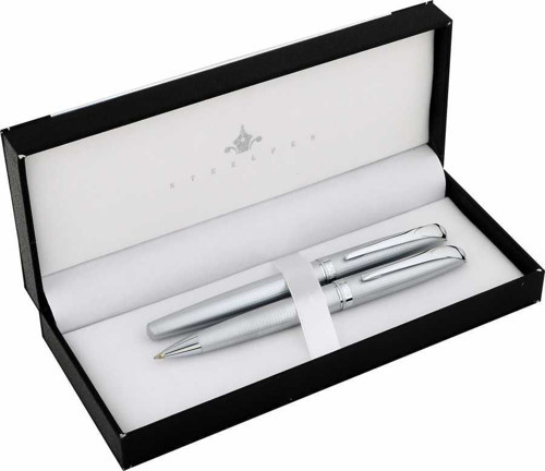 Steelpen 0165 Dolma Kalem + Tükenmez Kalem Set Desenli Krom