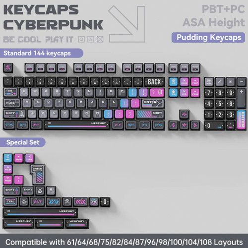 Mekanik Oyuncu Klavyesi Tuş Takımı Seti, Mekanik Klavye ile Uyumlu Tuşlar, Cyberpunk