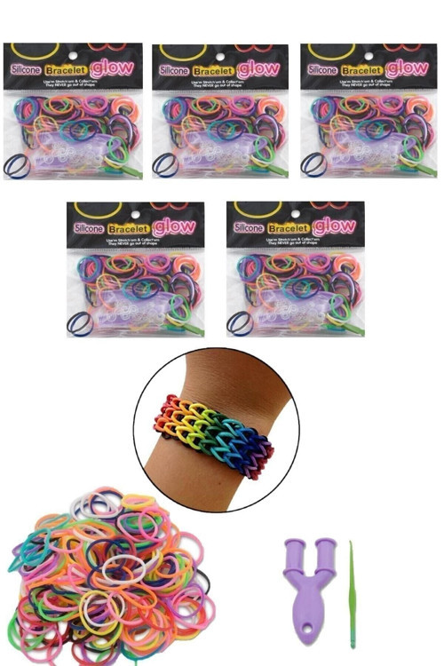 4 Paket Bileklik, Kolye, Yüzük, Takı Yapma Rengarenk Lastik Hobi Seti Eğitici Aktivite Kiti