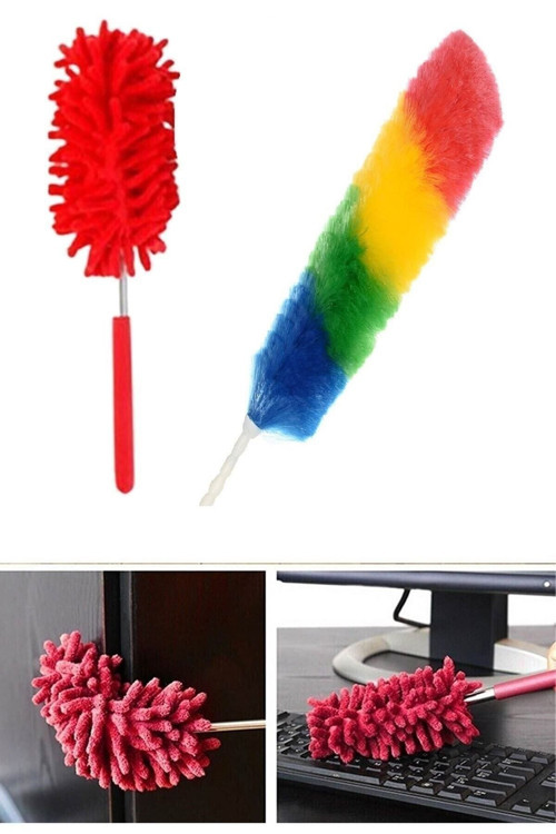 2 Li Toz Alma Aparat Seti -Mikrofiber Teleskobik Toz Alma Antistatik Toz Püskülü Duster