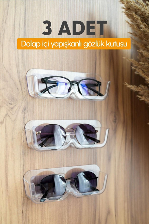 3 Adet Şeffaf Yapışkanlı Dolap Içi Gözlük Düzenleyici Güneş Gözlüğü Organizeri