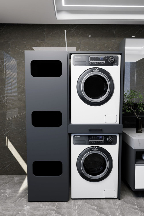 WashBox Banyo Kirli Sepetli Çamaşır Makinası Dolabı ve Kurutma Makinası Dolabı Antrasit
