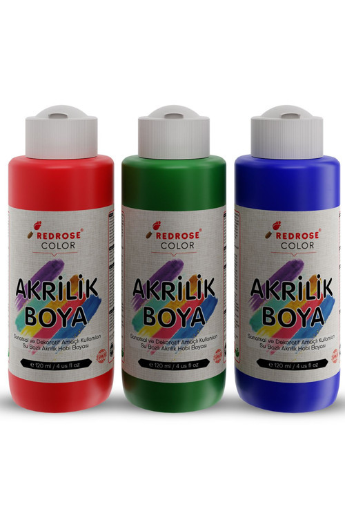Kırmızı-Mavi-Yeşil Akrilik Boya Seti, 3'Lü Set 3X120Ml Dekoratif Hobi Amaçlı Sanatsal Canlı Renkler