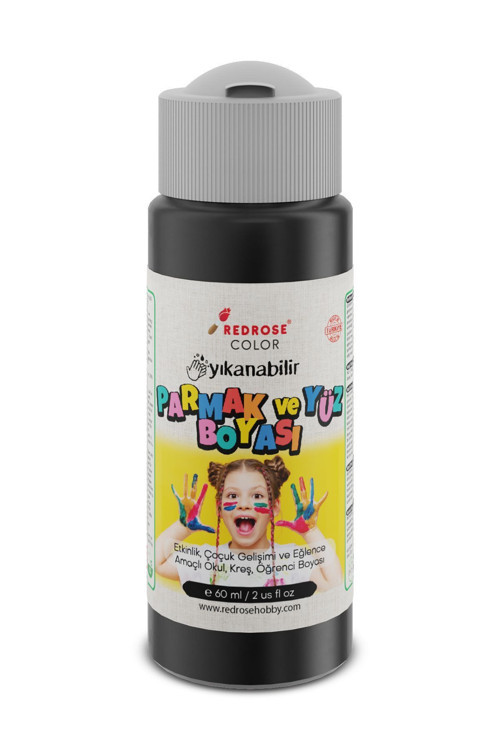 Siyah Parmak Boyası 60Ml Yıkanabilir, En-71 Sertifikalı, Toksik İçermez, Çocuk Okul Kreş İçin