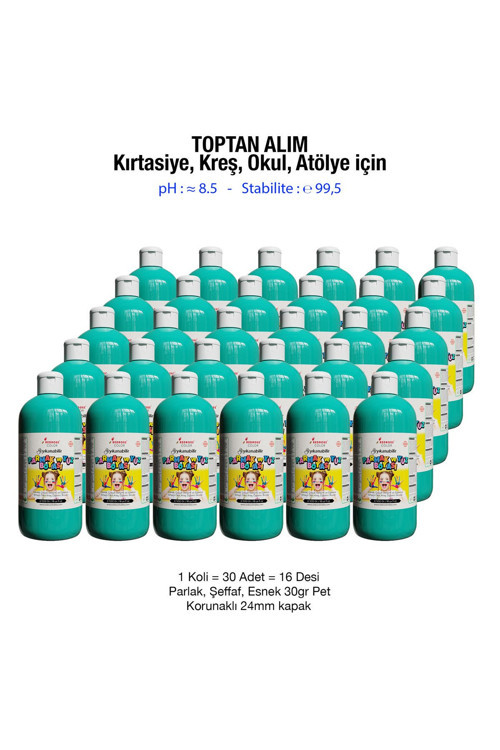Turkuaz Parmak Ve Yüz Boyası Süper Yıkanabilir Özel Formül Kırtasiye Kreş Okul İçin 500Gr 30'Lu Koli