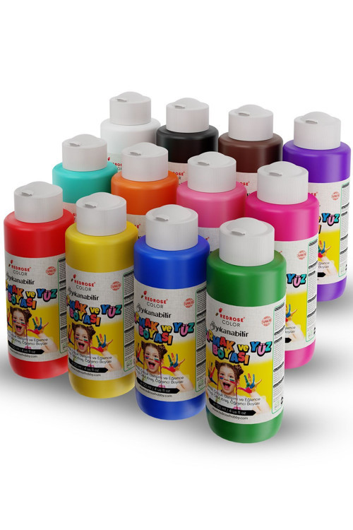 Tüm Renkler Parmak Boyası 12'Li Set 12X120Ml Yıkanabilir, Toksik İçermez, Çocuk Okul Kreş İçin
