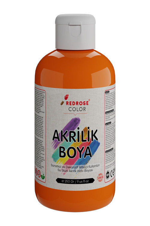 Turuncu Akrilik Boya 250Gr Sanatsal, Dekoratif, Hobi Amaçlı, Canlı Renkler