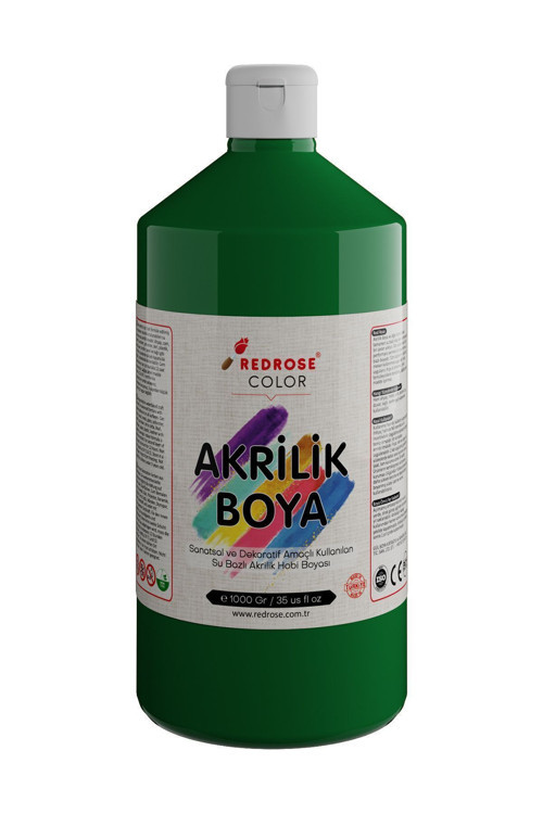 Yeşil Akrilik Boya 1000Gr, Dekoratif Hobi Amaçlı Sanatsal Canlı Renkler