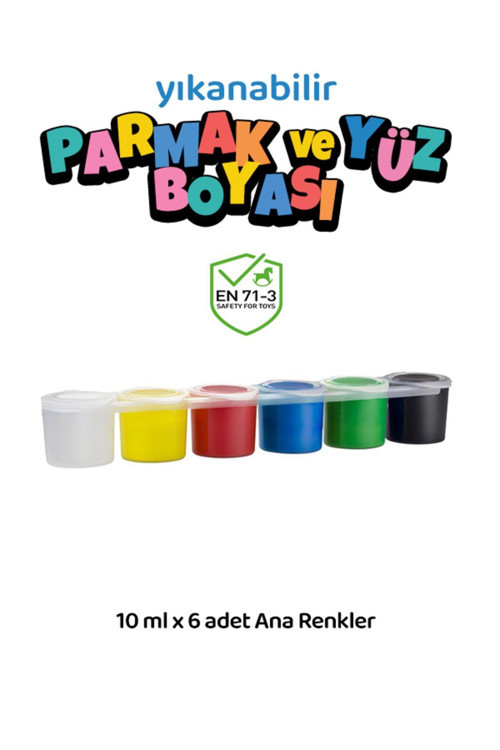 Yıkanabilir Parmak Boyası Seti Oyun Amaçlı Toksik İçermez 6'Lı Set Ana Renkler Yüksek Kalite 6X10Ml