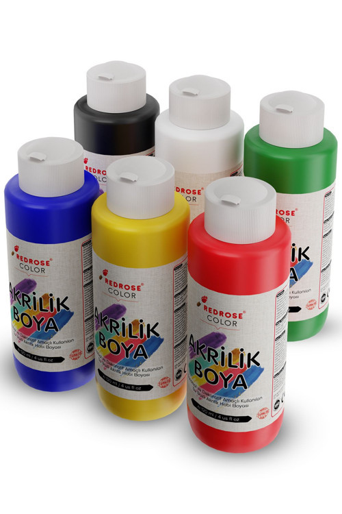 Ana Renkler Akrilik Boya Seti, 6'Lı Set 6X120Ml Dekoratif Hobi Amaçlı Sanatsal Canlı Renkler