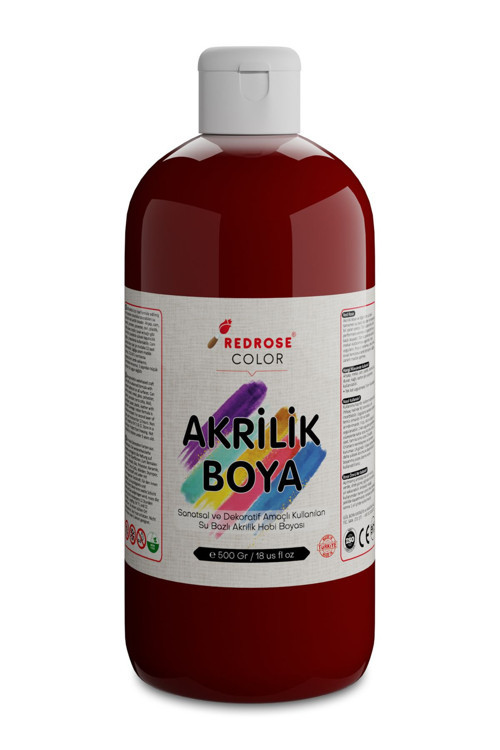Bordo Akrilik Boya 500Gr, Dekoratif Hobi Amaçlı Sanatsal Canlı Renkler