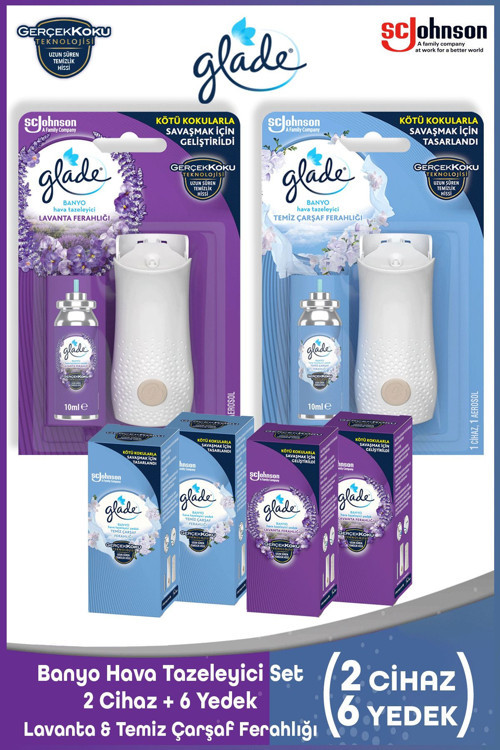 Banyo Hava Tazeleyici Set | 2 Cihaz + 6 Yedek (Lavanta & Temiz Çarşaf Ferahlığı)