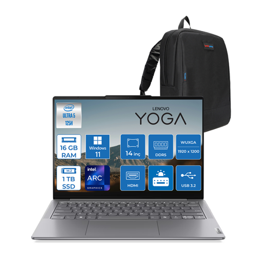 Yoga Slim 7 14IMH9 Ultra 5 125H 16GB LPDDR5X 1tb 14" Wuxga (1920X1200) OLED 400NITS Intel Arc Graphics Windows 11 Pro Taşınabilir Bilgisayar YS14IMH9P02 + Zettaçanta