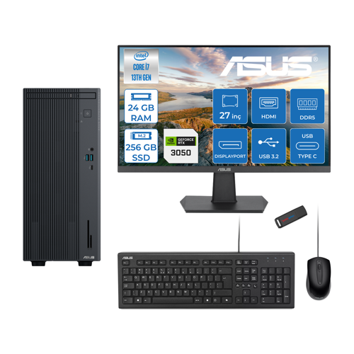 Expertcenter P500MV Intel Core I7-13620H 24GB Ddr5 256GB SSD Freedos 6GB/RTX3050 100HZ IPS 27" Mon Minitower Masaüstübilgisayar WM7136216512B0DF06+ZETTAUSBBELLEK