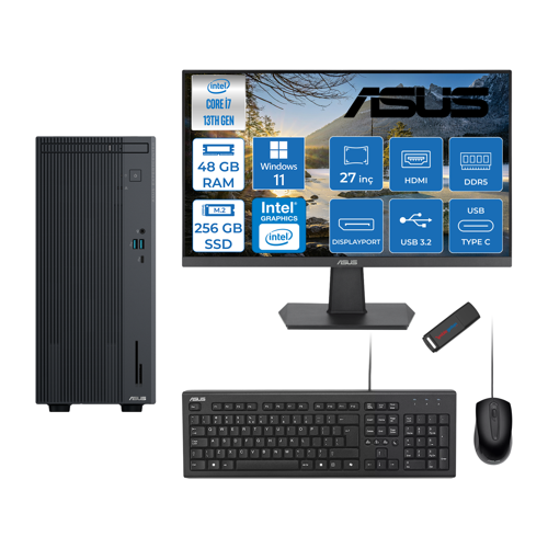 Expertcenter P500MV Intel Core I7-13620H 48GB Ddr5 256GB SSD WIN11PRO 100Hz 27" IPS Mon. Minitower Masaüstübilgisayar WC7136216512B0DW16+ZETTAUSBBELLEK