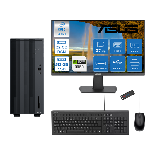 Expertcenter P500MV Intel Core İ5-13420H 32GB Ddr5 512GB SSD Freedos 6GB/RTX3050 100HZ IPS 27" Mon Minitower Masaüstübilgisayar WM5136216512B0DF12+ZETTAUSBBELLEK