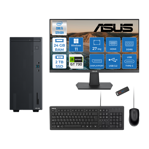 Expertcenter P500MV Intel Core I5-13420H 24GB Ddr5 2tb SSD WIN11PRO 4GB/GT730 100HZ IPS 27" Mon Minitower Masaüstübilgisayar WF5136216512B0DW09+ZETTAUSBBELLEK