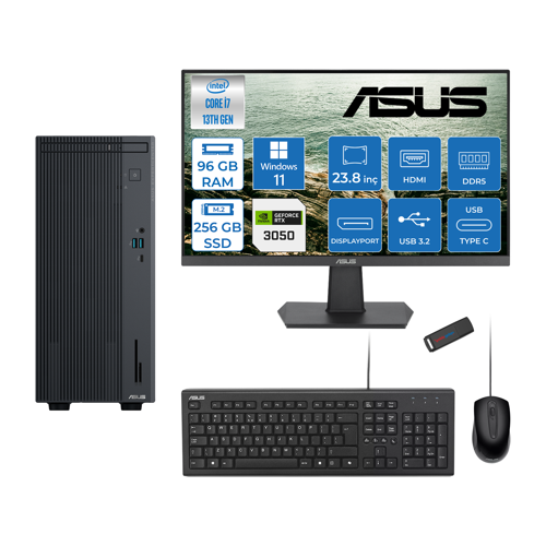 Expertcenter P500MV Intel Core I7-13620H 96GB Ddr5 256GB SSD WIN11HOME 6GB/RTX3050 100HZ IPS 23.8" Mon Minitower Masaüstübilgisayar WL7136216512B0DH31+ZETTAUSBBELLEK
