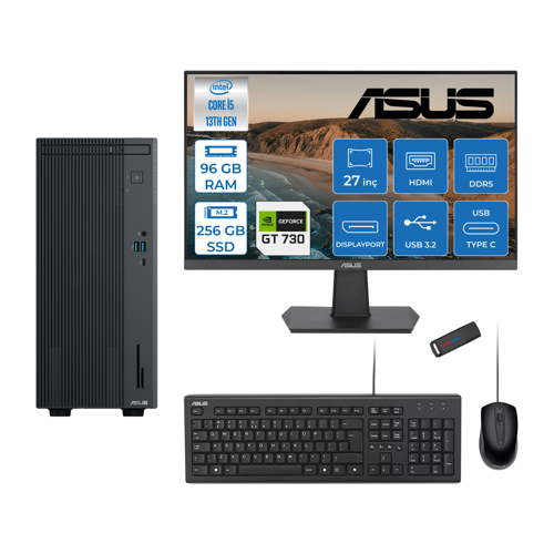 Expertcenter P500MV Intel Core I5-13420H 96GB Ddr5 256GB SSD Freedos 4GB/GT730 100HZ IPS 27" Mon Minitower Masaüstübilgisayar WF5136216512B0DF31+ZETTAUSBBELLEK