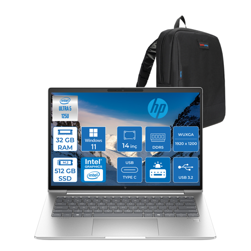 Elitebook 640 G11 Intel Core Ultra 5 125U Ddr5 32GB 512GB SSD Intel® Aı Boost 14" Wuxga IPS 400NITS Windows 11 Home Taşınabilir Bilgisayar B2PK3ESH09 + Zetta Çanta