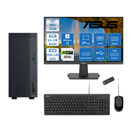 Expertcenter P500MV Intel Core İ5-13420H 24GB Ddr5 256GB SSD WIN11HOME 6GB/RTX3050 100HZ IPS 27" Mon Minitower Masaüstübilgisayar WM5136216512B0DH06+ZETTAUSBBELLEK