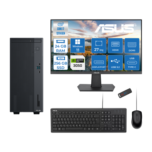 Expertcenter P500MV Intel Core I7-13620H 24GB Ddr5 256GB SSD WIN11HOME 6GB/RTX3050 100HZ IPS 27" Mon Minitower Masaüstübilgisayar WM7136216512B0DH06+ZETTAUSBBELLEK