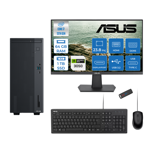 Expertcenter P500MV Intel Core I7-13620H 64GB Ddr5 1tb SSD Freedos 6GB/RTX3050 100HZ IPS 23.8" Mon Minitower Masaüstübilgisayar WL7136216512B0DF23+ZETTAUSBBELLEK