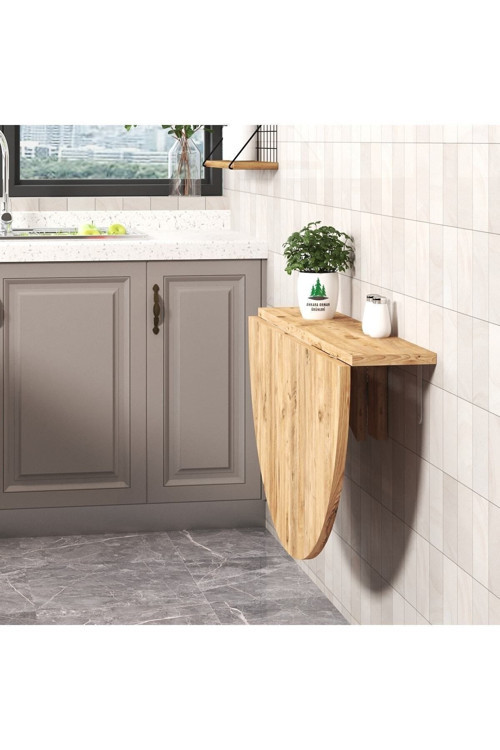 90X60 Cm Mdf Yuvarlak Açılır Kapanır Duvara Monte Raf Masa Mutfak Masası