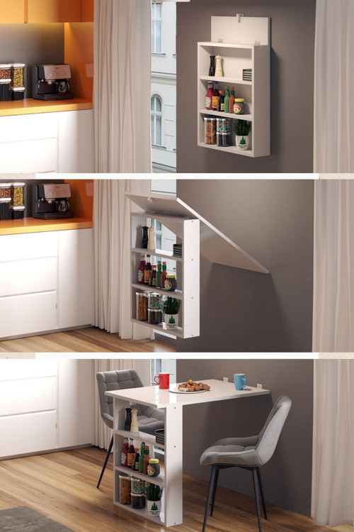 90X60 Cm Mdf Özel Tasarım Duvara Monte Katlanır Duvara Monte Raflı Masa Beyaz