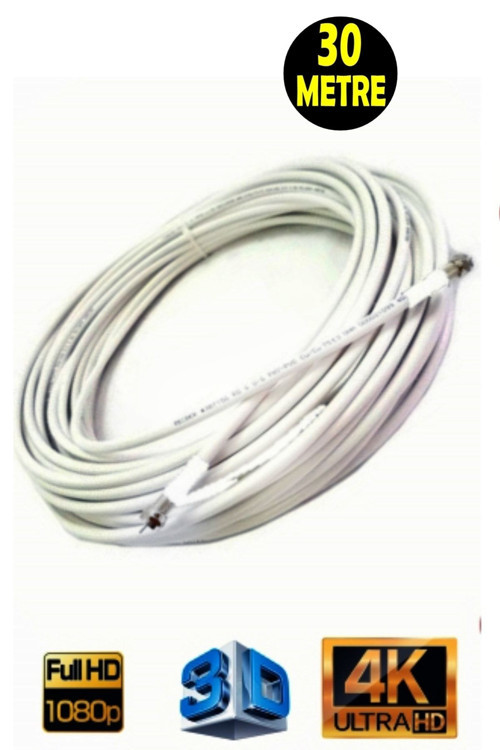 30 Metre 64 Tel Rg6/U4 Full Hd 3D 4K Anten Tv Çanak Uydu Lnb Kablosu ( F Konnektör Takılı Hazır )