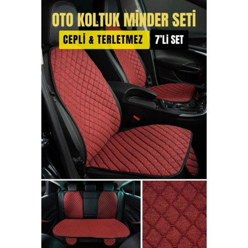MERCEDES W202 1993 - 2000Terletmez Kaymaz Keten Oto Minder Kılıf Komple Set ( 7 Parça ) Kırmızı