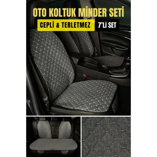Seat LEON 2020 SONRASI MANUELTerletmez Kaymaz Keten Oto Minder Kılıf Komple Set ( 7 Parça ) Füme