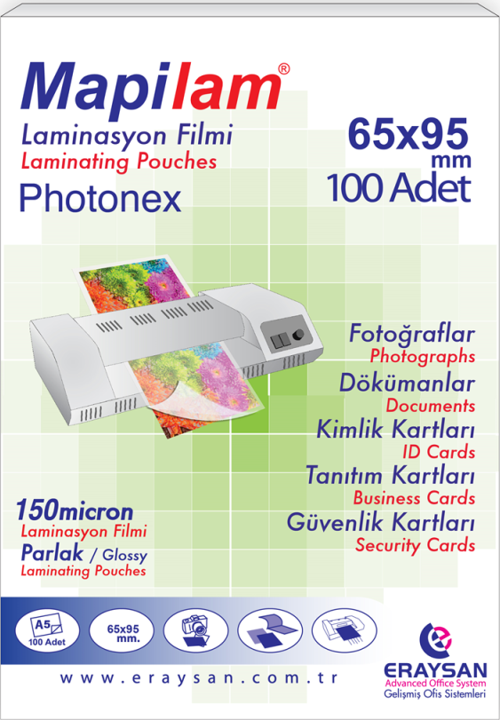 LAM 150 MİC. SICAK PHOTONEX LAMİN. FİLMİ 65X95 100 LÜ