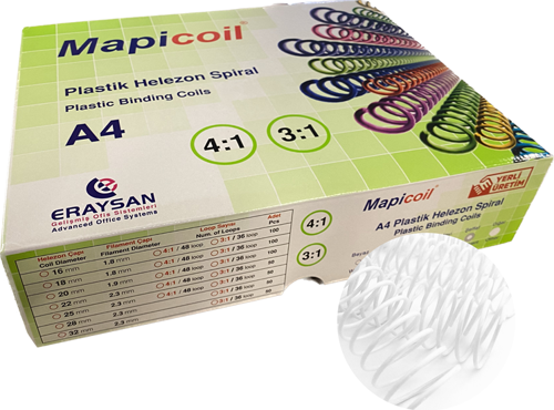 COİL 3:1 PLASTİK HELEZON SPİRAL 50MM BEYAZ 50 AD 36 LOP