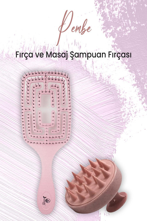 Yumuşak Silikonlu Masaj Şampuan Fırçası Pembe ve Vegan Saç Fırçası Toz Pembe 5860