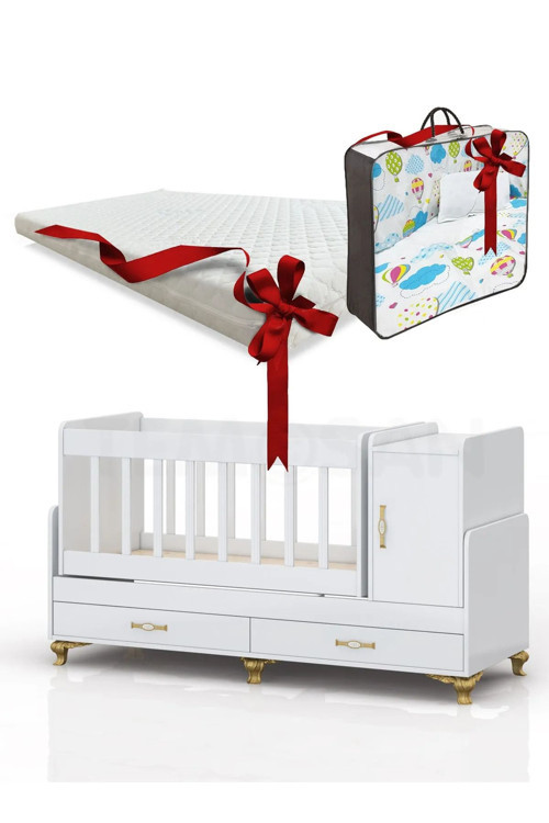 Anne Yanı, Sallanır, Büyüyen Bebek Beşiği, Sarı Uyku Setli Kapaklı, Çekmeceli 60 X 120