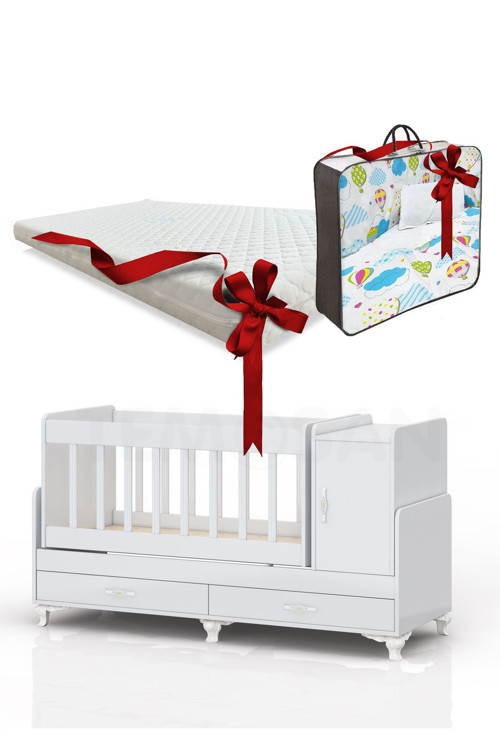 Anne Yanı, Sallanır, Büyüyen Bebek Beşiği, Yataklı, Sarı Uyku Setli, Çekmeceli, Kapaklı 60 X 120