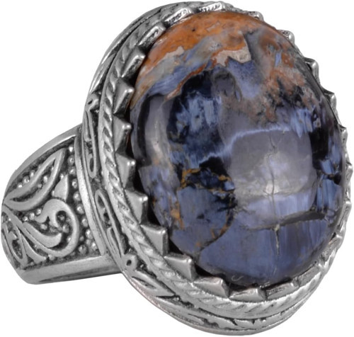 Doğal Taş Yüzük - 925 Ayar Gümüş Yüzük, Erkekler İçin, Pietersite Taşı
