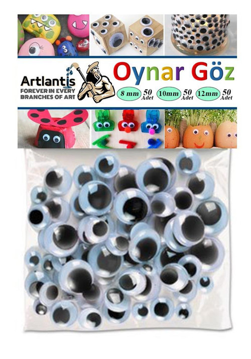 Oynar Göz Seti Siyah 8 mm 10 mm 12 mm 150 li 1 Paket Oynayan Göz Karışık Hobi Tasarım Anasınıfı Kreş Etkinlik Elişi
