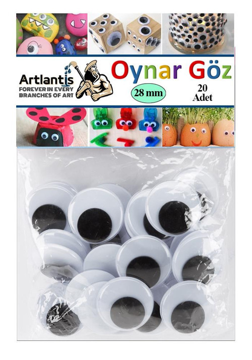 Oynar Göz Siyah 28 mm 20 li 1 Paket Oynayan Göz 28mm Hobi Tasarım Anasınıfı Kreş Etkinlik Elişi
