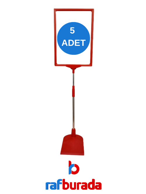 5 Adet Kırmızı A4 Ördek Ayaklı Fiyat Etiketi - Sepet, Stand, Teşhir, Askılık, Çerçeveli Fiyat Etiketi