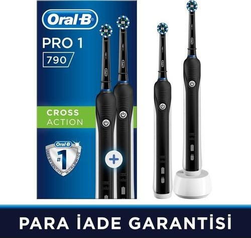 Pro 790 Şarj Edilebilir Diş Fırçası Cross Action Siyah 2'Li Avantaj Paket
